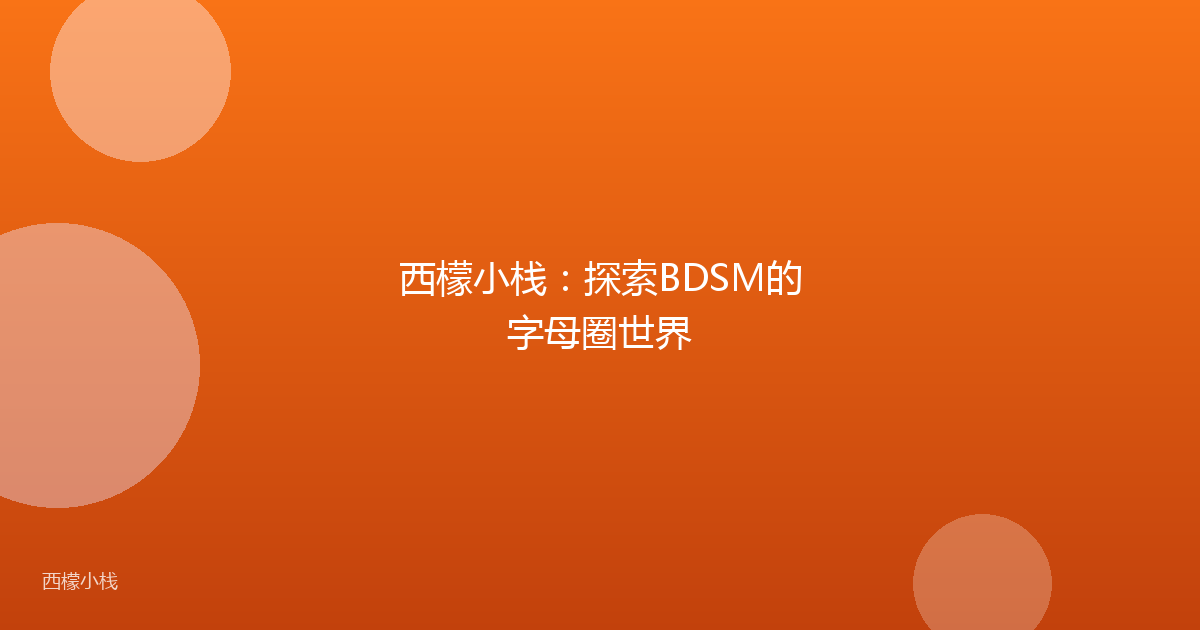 西檬小栈：探索BDSM的字母圈世界